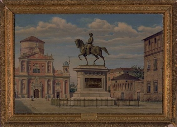 La piazza di carpi con il monumento a Manfredo Fanti