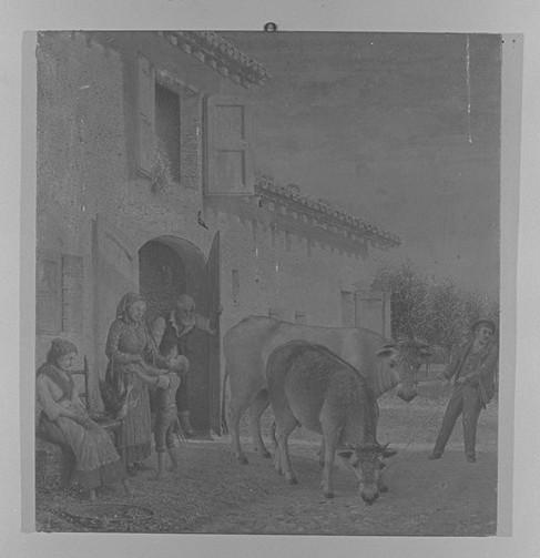 Scena agreste con figure e buoi