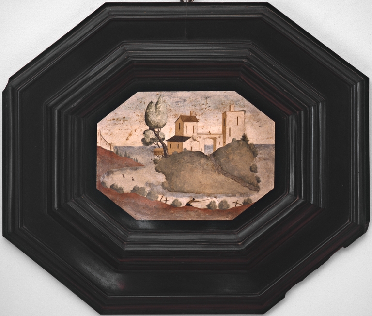 Targa in scagliola con paesaggio marino