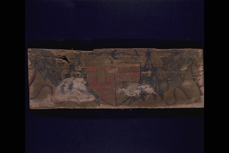 Tavoletta da soffitto dipinta con stemma dei Pio