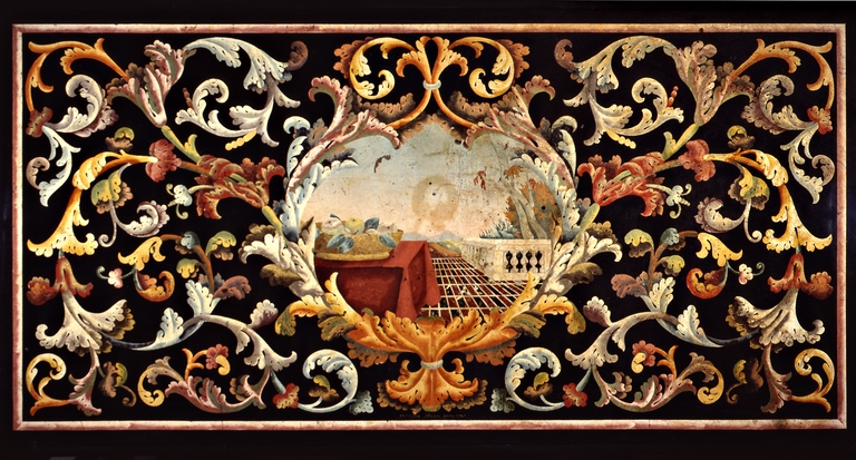 Tavolo in scagliola con natura morta con frutta