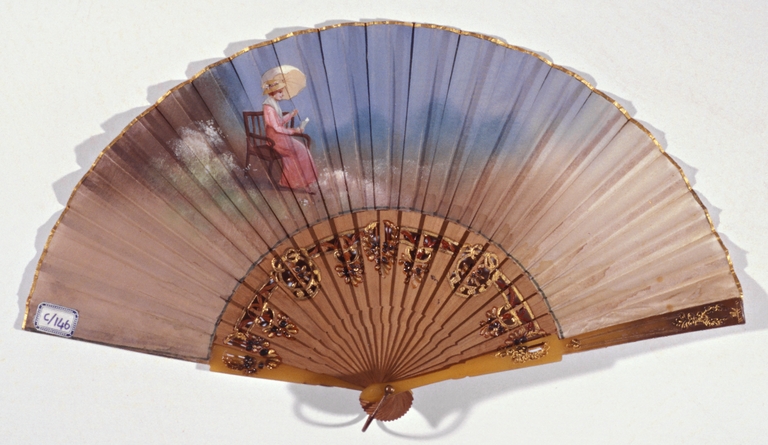 Ventaglio con donna con ombrellino