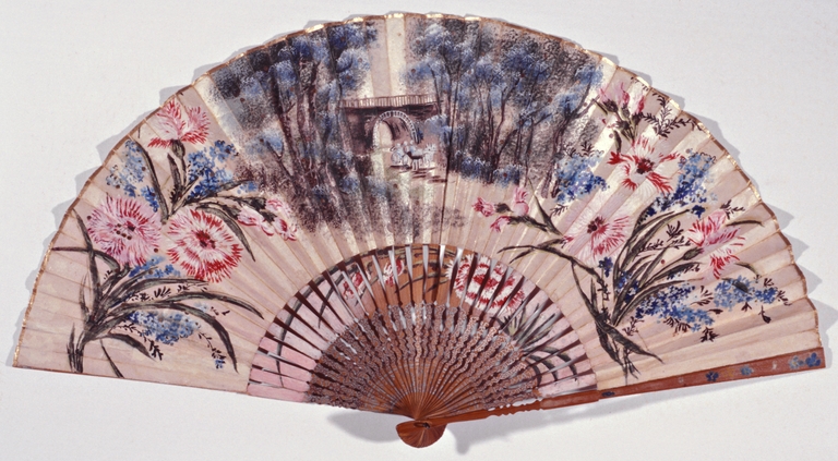 Ventaglio con fiori e paesaggio